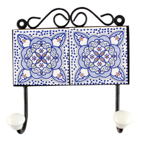 Blue Ceramic Floral Tile Hook